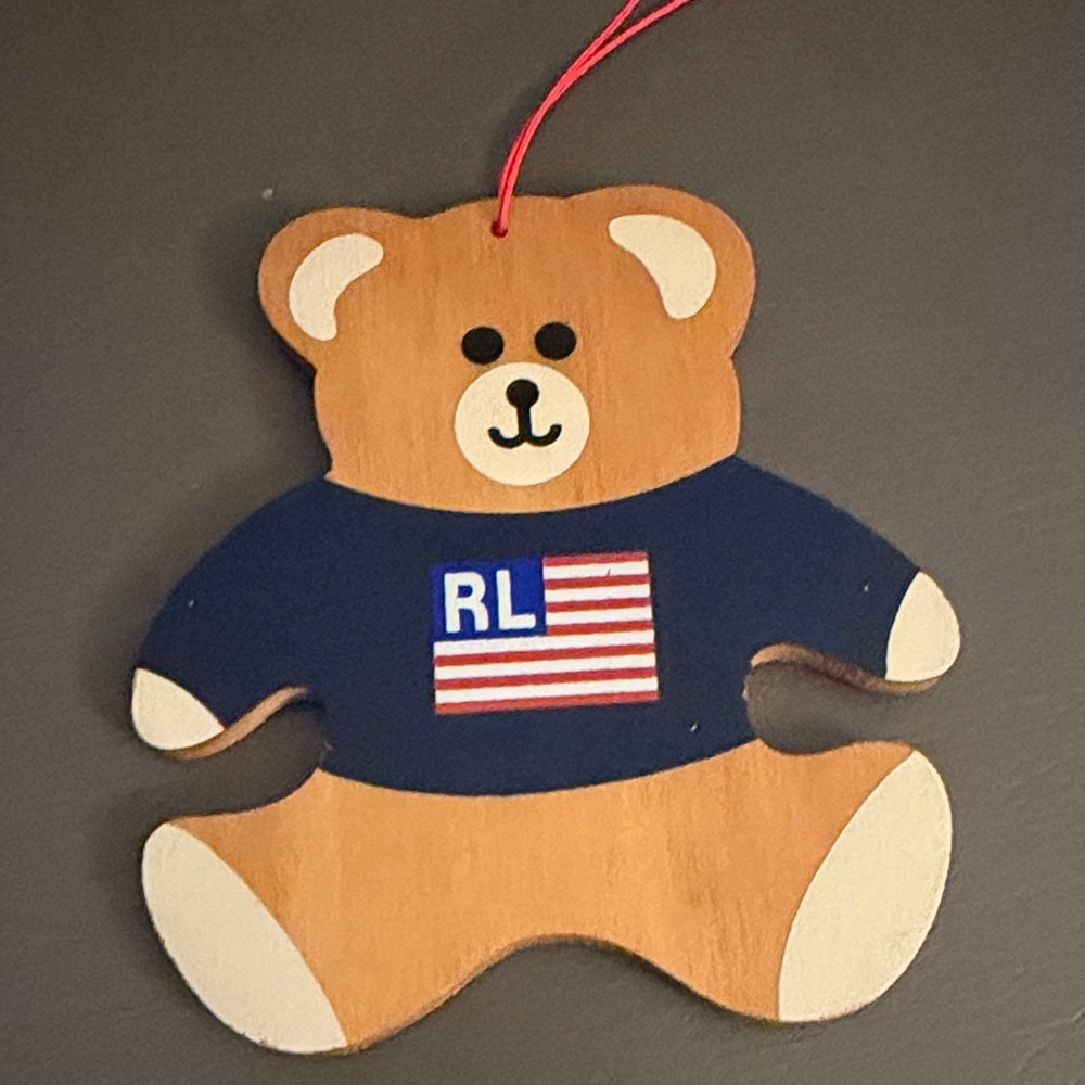 Vintage 1996 Ralph Lauren Brown and Blue Teddy Bear Ornament